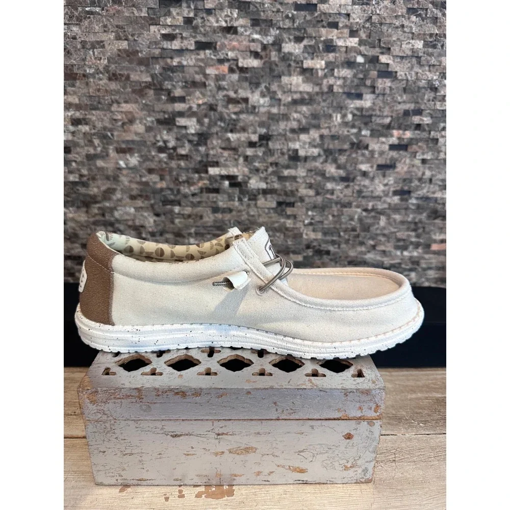 Hey Dude Wally Canvas Stretch Ivory Men Loafers Slip On Shoes 40022-105 Size 13